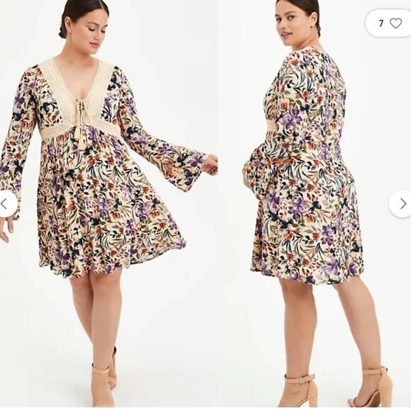 Torrid Floral Mini Dress with Crochet Detail - Picture 2 of 11